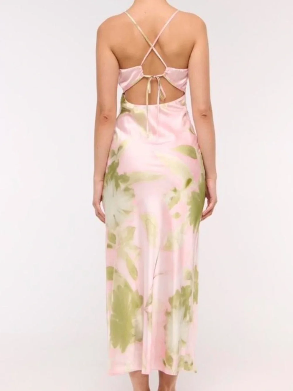Abercrombie & Fitch Julia Pink and Green Floral Slip Maxi Dress